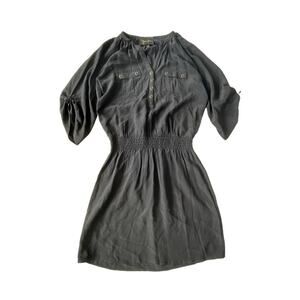 Yumi Kim Silk Utility Mini Dress Smocked Waist Roll Sleeve Black XS EUC